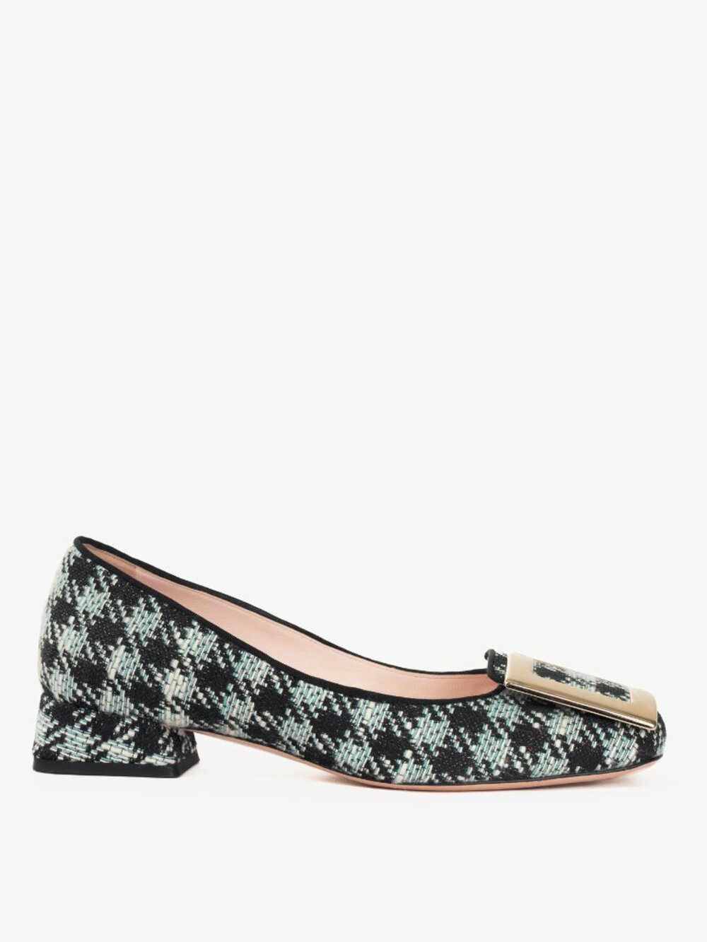 Roger Vivier Tres Vivier Blue Houndstooth-Tweed Buckle Pumps